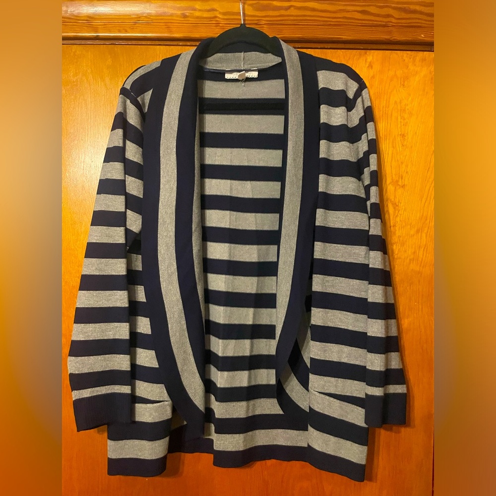 Size XL shawl collar sweater blue/gray stripe